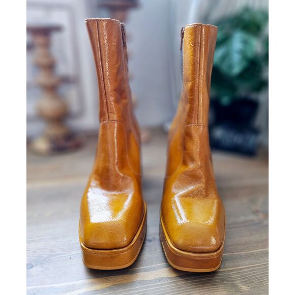 Free People Ruby Shine Cognac Block Heel Ankle Booties - Picture 2 of 11